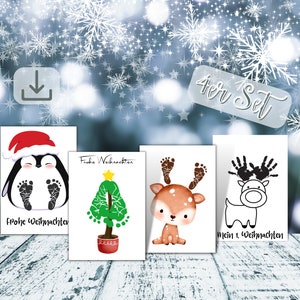 Juego de 4 Huellas de Manos - Regalo de Niños - Regalos de Navidad DIY Imprimibles - Bebé - Recuerdo - Recuerdo - DIN A4 - Descargar