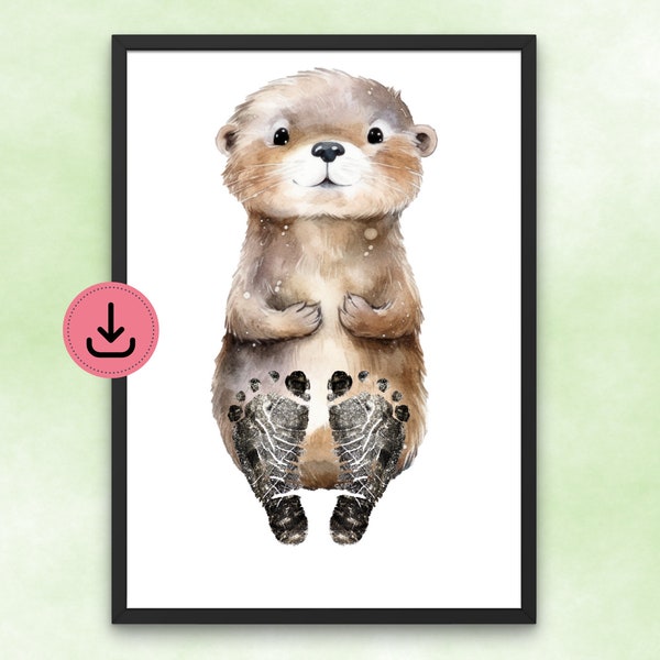 Baby Fußabdruck Bild Otter - Fußabdrücke Neugeborenes - Babygeschenk zur Geburt - Geschenk Kleinkind - Kinderzimmerdeko