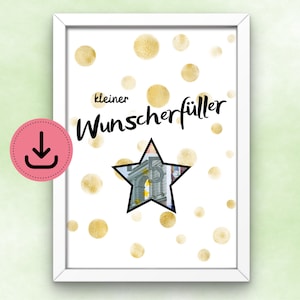 Kleiner Wunscherfüller Geldgeschenk zum direkt ausdrucken last Minute geschenk DIY digital Download Geldscheine verschenken DIN A5