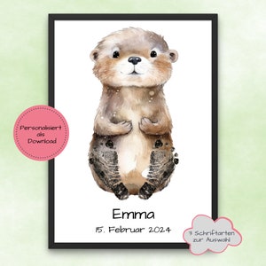 Imagen de huella personalizada huellas de nutria bebé recién nacido - regalo de bebé para el nacimiento - regalo para niños pequeños - decoración de la guardería