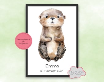 Personalized Footprint Picture Otter - Footprints Baby Newborn - Baby Gift for Birth - Gift Toddler - Nursery Decoration