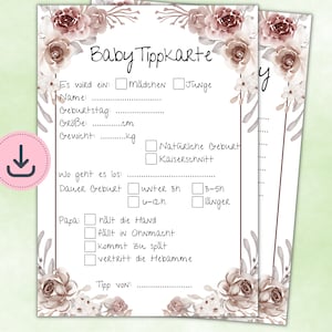 Cartes de conseils pour la baby shower fleurs / directement à imprimer / révélation du genre / DIN A5 + A6