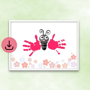 Imagen de huella de mano mariposa con flores - regalo de niños - recuerdo de bebé - DIN A4 - descarga digital - impresiones de bebé - póster