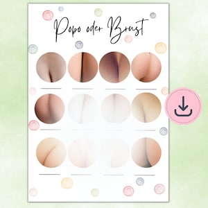 Lustiges Babyparty Spiel Popo oder Brust / Babypopo oder Brust / DIN A5 + A6 / direkt ausdrucken