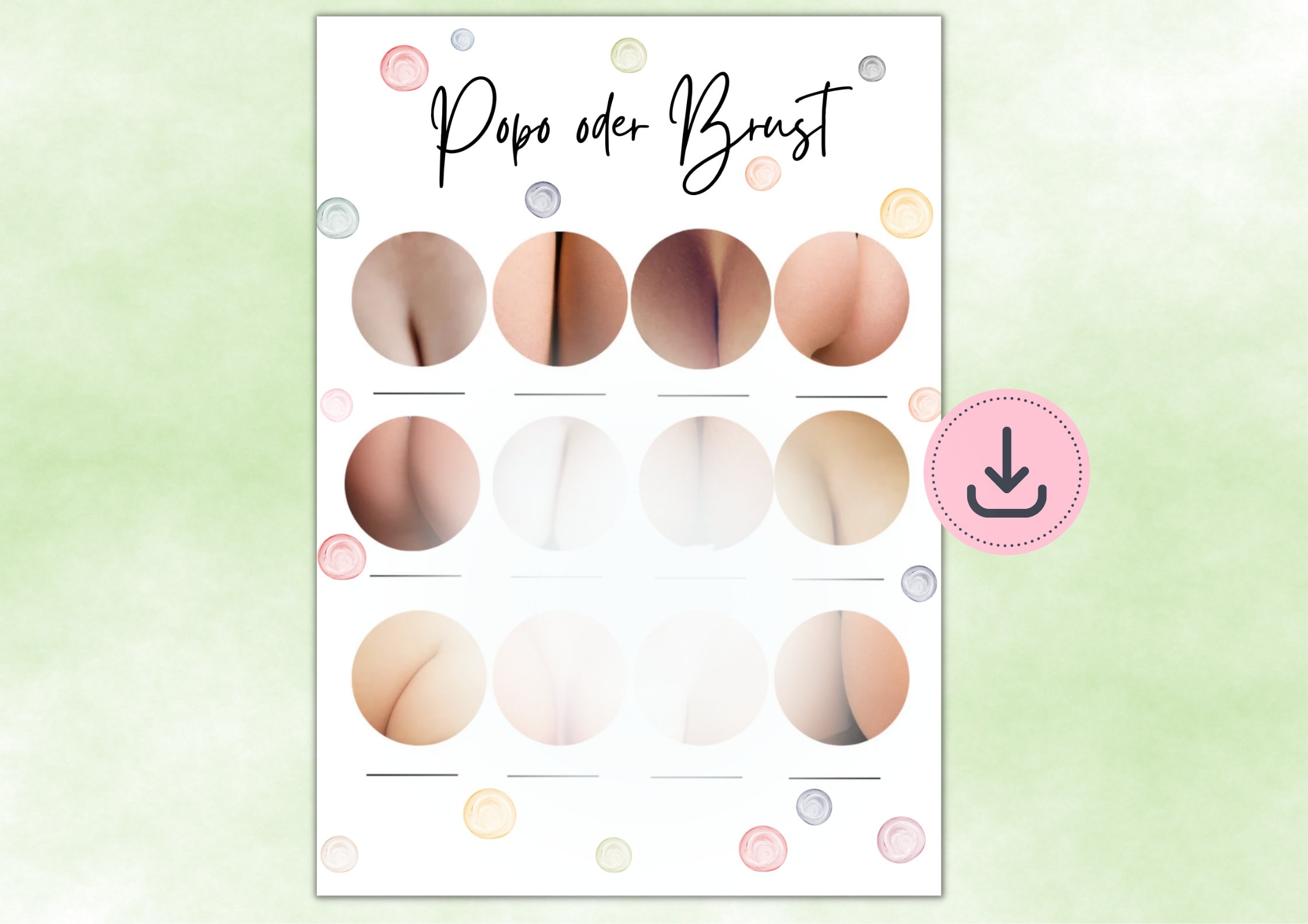 Funny baby shower game bottom or breast / baby bottom or breast / DIN A5 + A6 / print directly