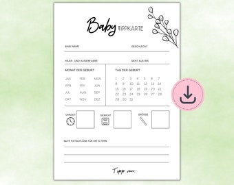 Baby tip card / direct to print / DIN A4 + DIN A5 / digital download