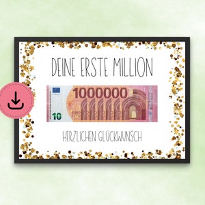 Your first million dollar cash gift - printable - last minute gift - DIY - digital download - golden confetti - DIN A4