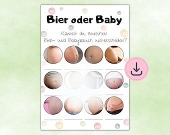 Funny baby shower game Beer or Baby / Baby Belly or Beer Belly / A5 + A6
