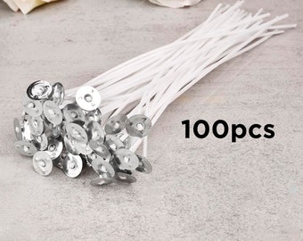 100pcs candle wicks candle making kit smokeless gold copper silver metal flakes cotton wick fixing holder