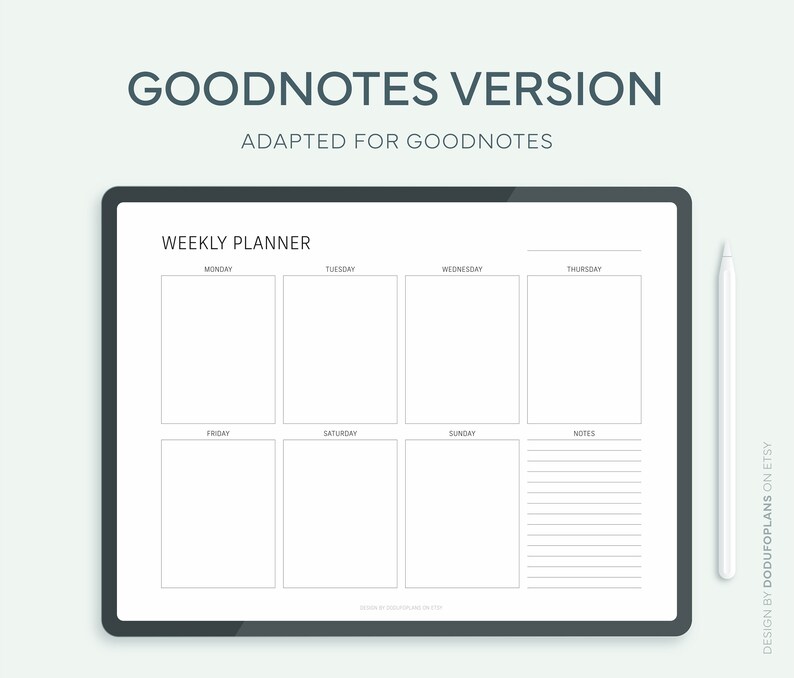 Weekly Planner Printable PDF Sunday & Monday Goodnotes 5 Etsy