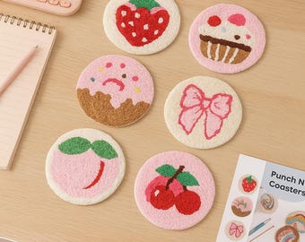 Punch Needle Coaster Kit, Fruit & Dessert Patterns, DIY Embroidery