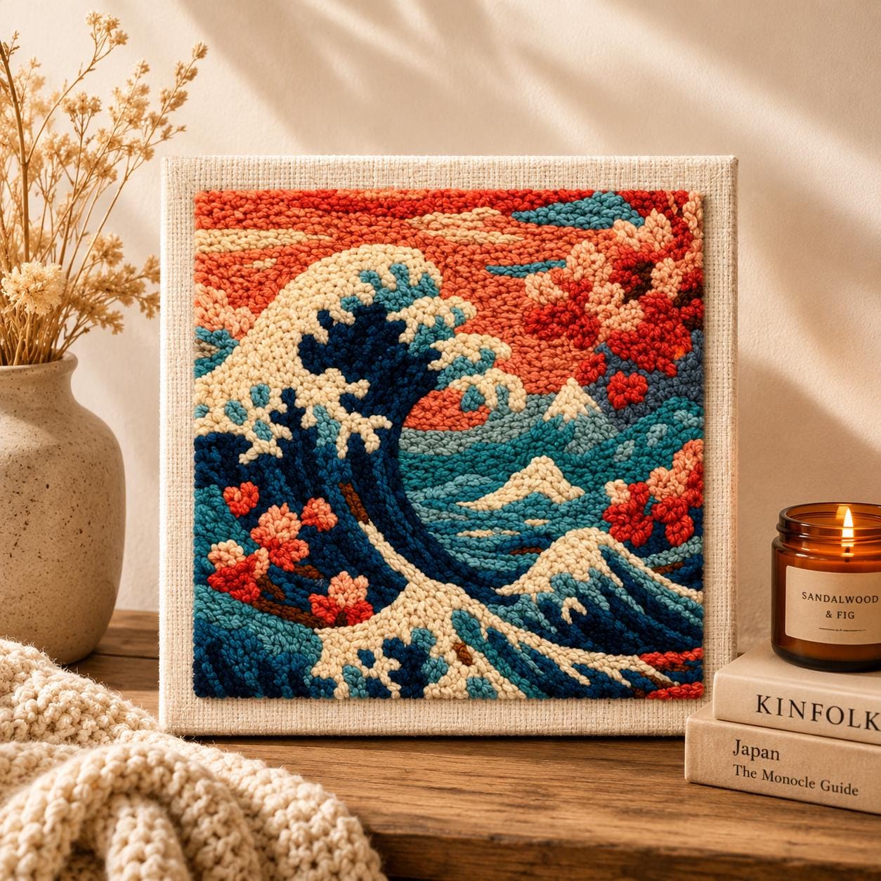 Ocean Punch Needle Kit DIY, Japanese Inspired Wave Embroidery Craft ...