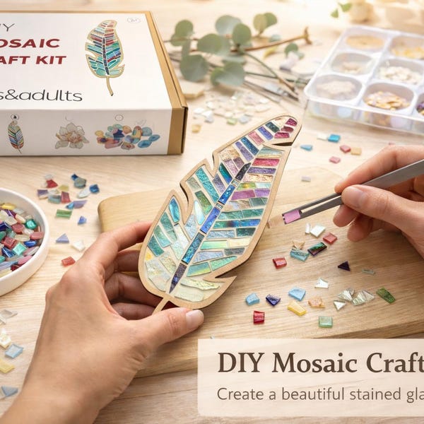 DIY Feather Mosaic Craft Kit – Stained Glass Style Art Project, Creative Handmade Decor, Relaxing Craft for Adults & Kids