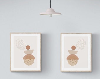 Neutral abstract art set, rose, pink,