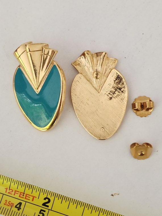 Vintage 1980's Blue and Goldtone Earrings - image 3