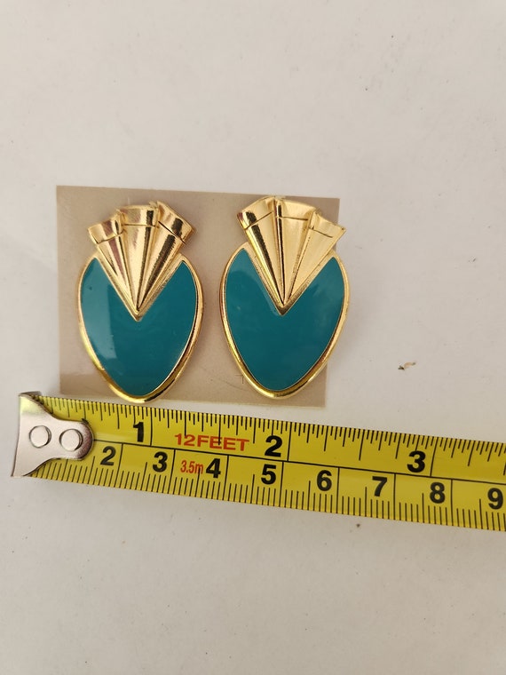Vintage 1980's Blue and Goldtone Earrings - image 2