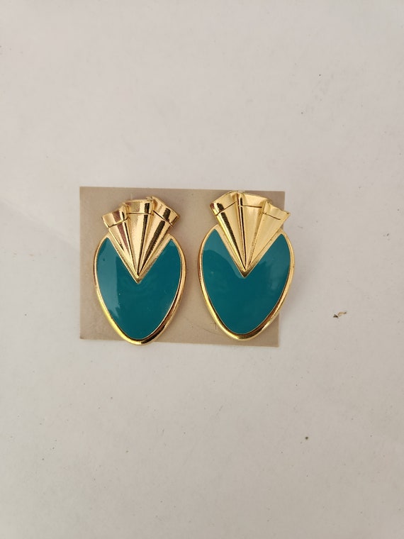 Vintage 1980's Blue and Goldtone Earrings - image 1