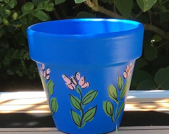 4 inch Hand Painted Terracotta Pot | Floral Plant Pot | Simple Design | Succulent Sized Pot | Indoor Painted Pot | Farmhouse Terracotta Pot