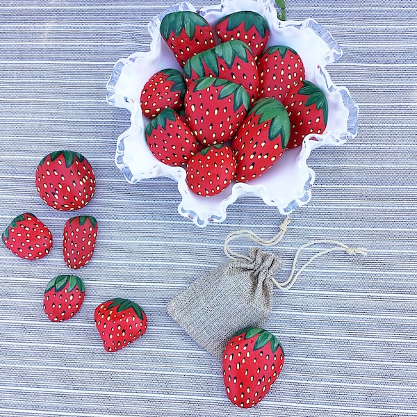 Set of 6 | Painted Strawberry Rocks | Strawberry Rocks For The Garden | Rock Decor | Garden Decor | Cute Rocks | Realistic Strawberries