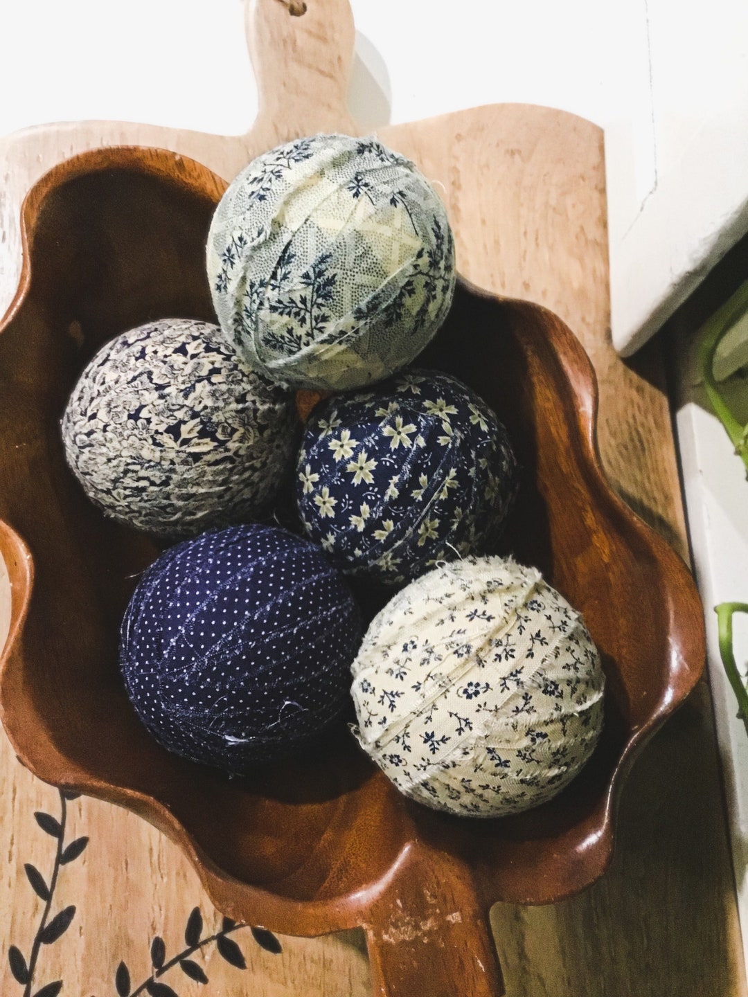 Set of 5 Rag Balls Handmade Fabric Decor Balls Farmhouse and Primitive