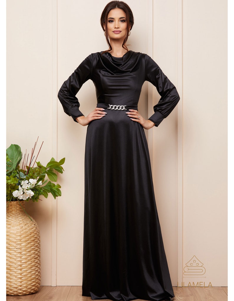 Long Maxi Silk Dress Long Sleeve Silk Dress Elegant Silk Etsy