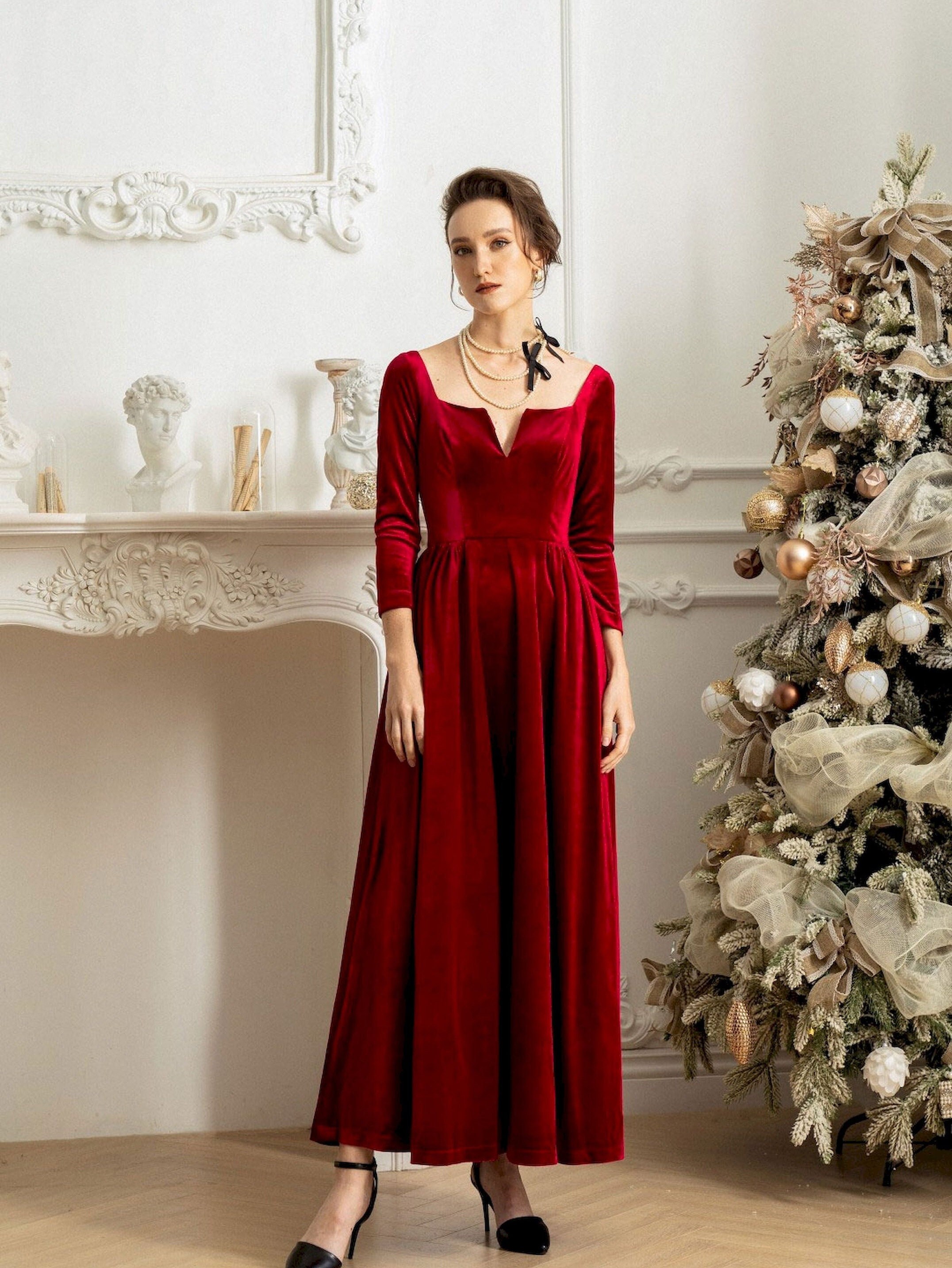 Red Velvet Dress - Etsy