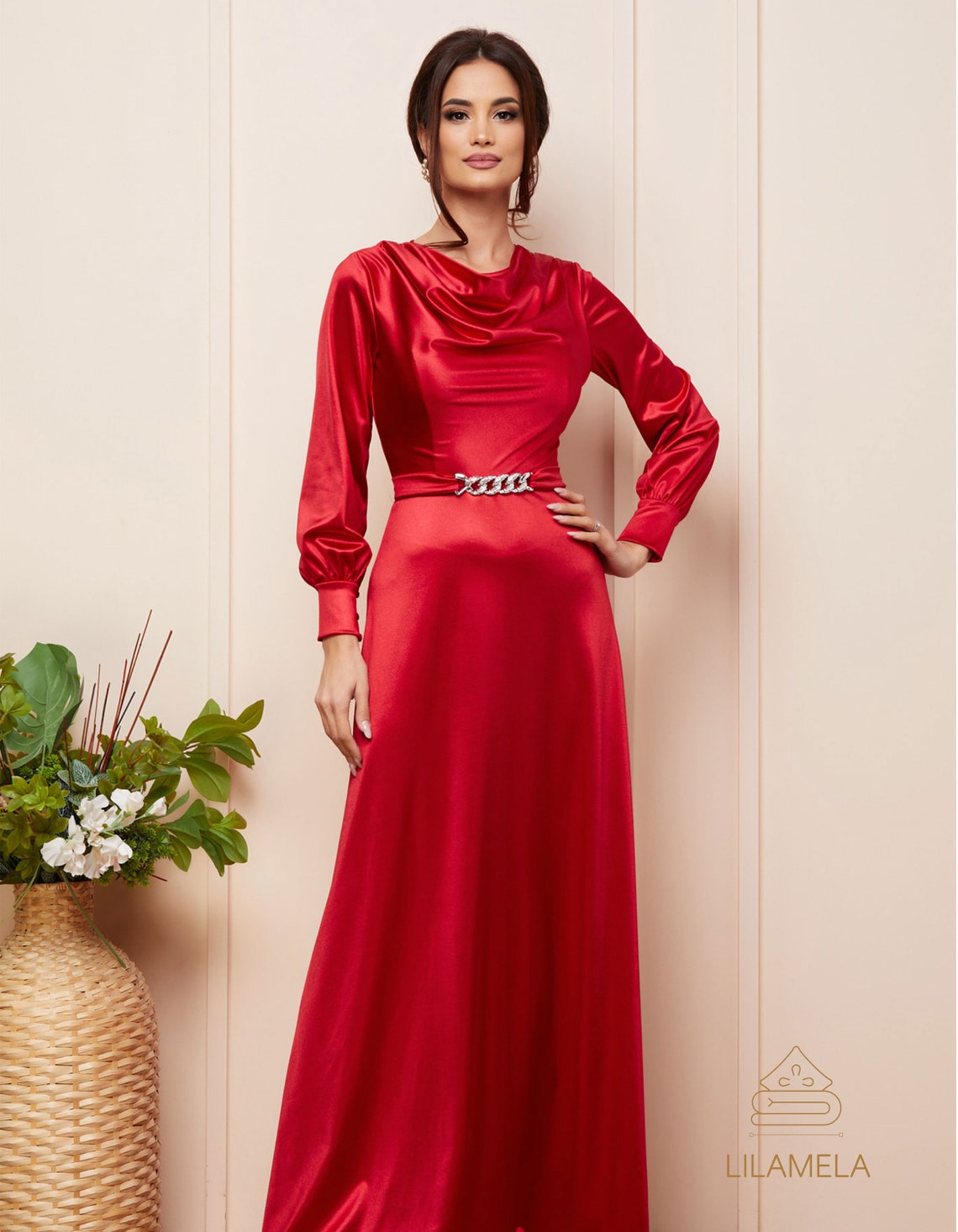 Long Maxi Silk Dress Long Sleeve Silk Dress Elegant Silk Etsy