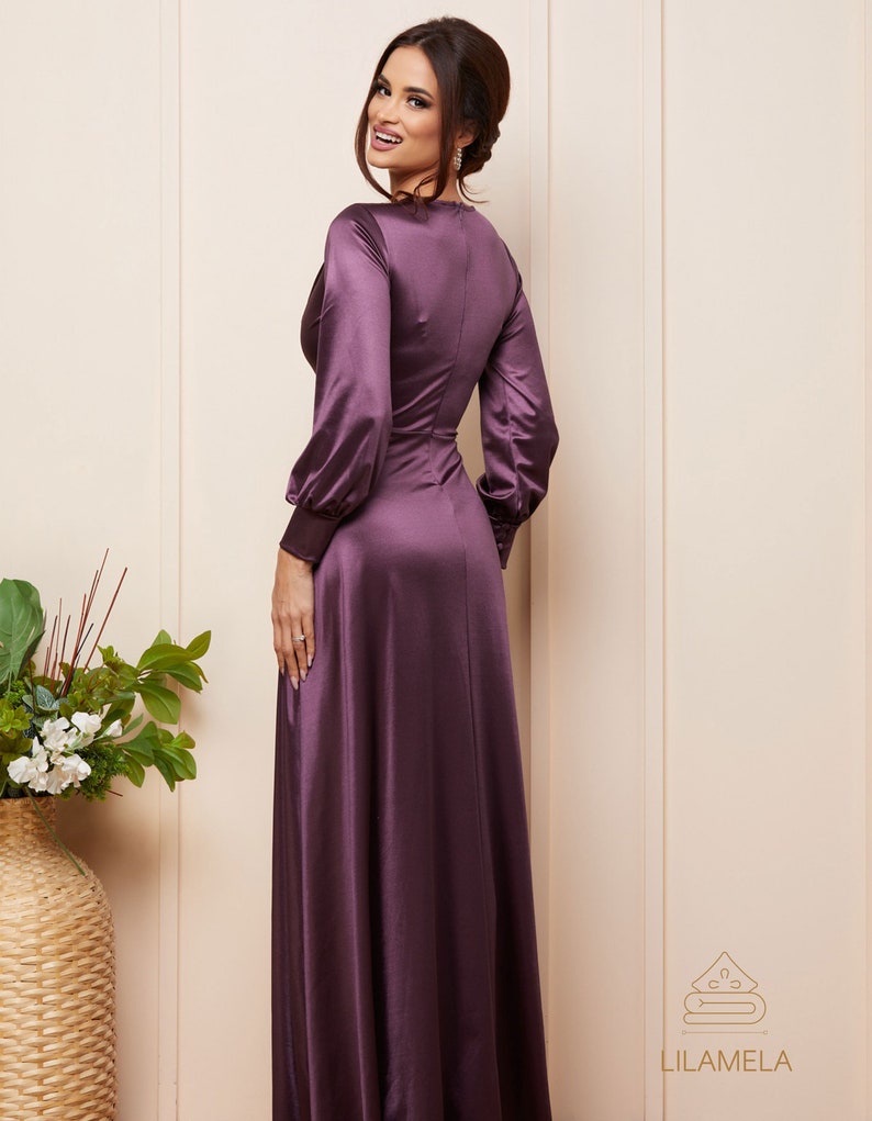 Long Maxi Silk Dress Long Sleeve Silk Dress Elegant Silk Etsy