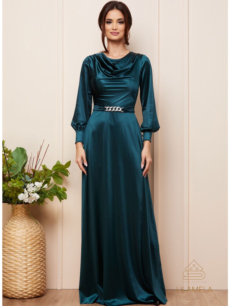 Long Maxi Silk Dress Long Sleeve Silk Dress Elegant Silk Etsy
