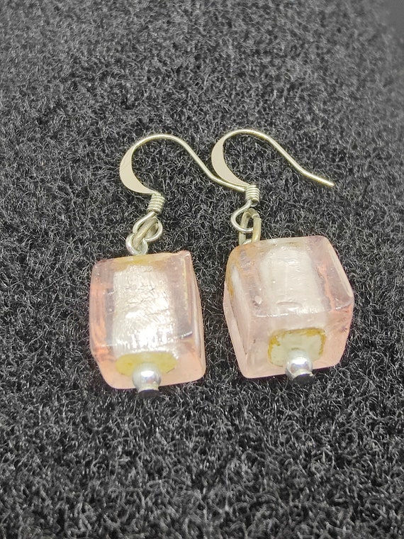 Pale Pink and Silver Venetian Glass Earrings - Ste