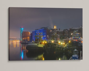 Portsmouth New Hampshire Tugboats in Winter Landscape Photography Print: Coastal New England Wall Art