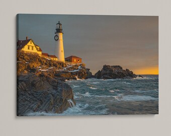 Portland Head Light Sunrise Print, Portland Maine Wall Decor | New England Lighthouse Print, Ocean Print, Canvas Print, Metal Print