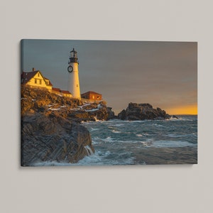 Portland Head Light Sunrise Print, Portland Maine Wall Decor | New England Lighthouse Print, Ocean Print, Canvas Print, Metal Print