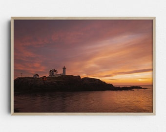 Nubble Lighthouse Sunrise Photo Print: Maine Coastal Landscape Photography Wall Art