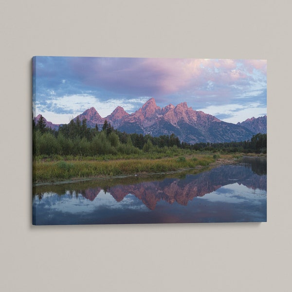 Grand Teton Sunrise Print | Wyoming Wall Decor | Grand Teton National Park Photo Print, Schwabacher Landing Sunrise Canvas, Metal Prints