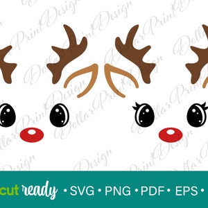 Reindeer SVG, Christmas SVG, Reindeer Face SVG, Cute Reindeer Red Nose, Christmas Reindeer Face Svg, Deer Svg, Reindeer Clipart