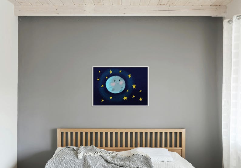 Happy Moon Nursery Print | Space-themed Kids Room Decor (digital ...