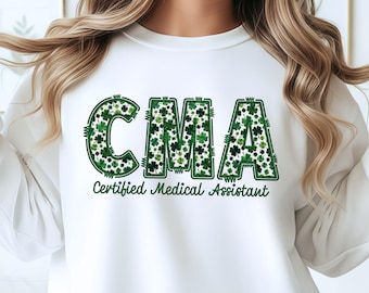 Faux Stickerei CMA PNG, St. Patricks Day PNG, Arzthelferin, Kleeblatt Png, Krankenschwester Png, Praktische Ma, Sublimationsdesign