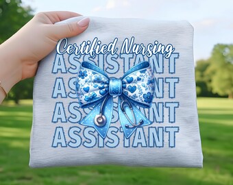 CNA PNG, Blue Coquette Nurse Bow PNG, Certified Nursing Assistant, Bow Nurse Sublimation Png, Nurse Ribbon Png, Nurse Life Stethoscope Png