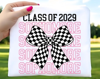 Preppy Sophomore 2029 SVG PNG, Checkered Coquette Bow, Back to School, High School, University, Class of 2029,Cricut Cut File (Updated 2026)