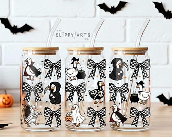 Cute Goose Halloween Glass Can Wrap PNG, Halloween Tumbler Png, Fall Iced Coffee Glass Tumbler Wrap, 16 oz Libbey Glass Png Sublimation
