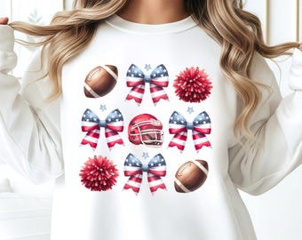 Retro Football Coquette Bow PNG, American Flag PNG, Pom Pom PNG, Football Mom Png, Game Day Vibes Png, Football Mama Png, Tis The Season Png