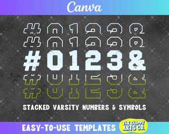 Marco de números y símbolos universitarios apilados de Canva, números de camisetas universitarias, editable en Canva, arrastrar y soltar, plantillas de marcos de números de Canva