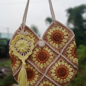 Vintage Flower Crochet Shoulder Bag, Handmade Shoulder Bag, Crochet Bag, Vintage Bag