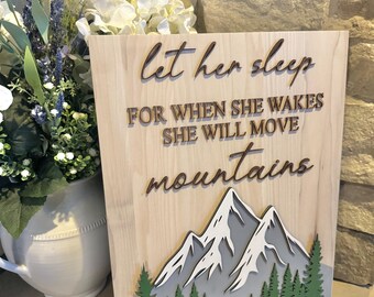 Personalized Wooden Nursery Sign | Let Her Sleep Quote | Baby Girl Wall Decor