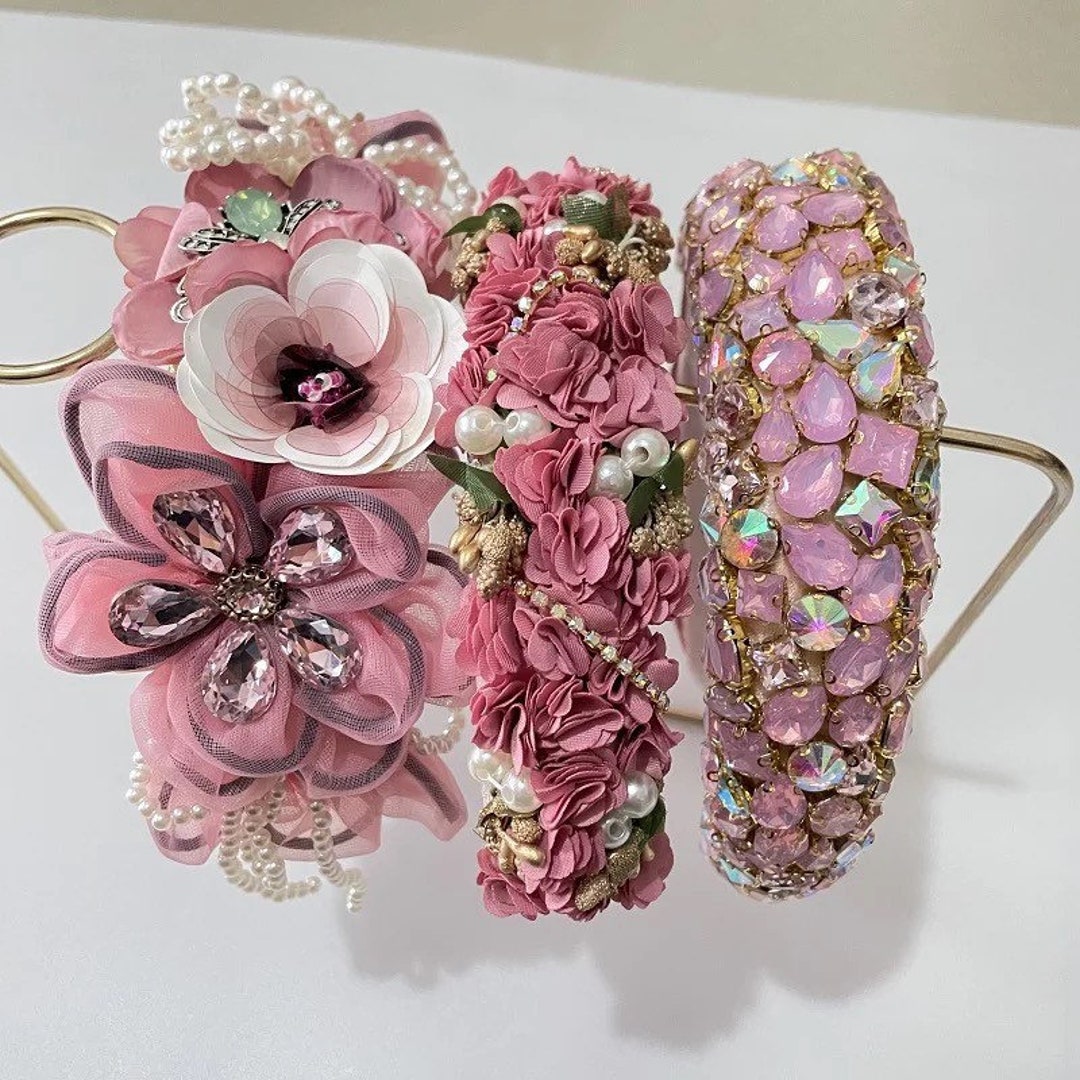 Handmade Pink Headbands/baroque Flower Headband/luxury Temperament