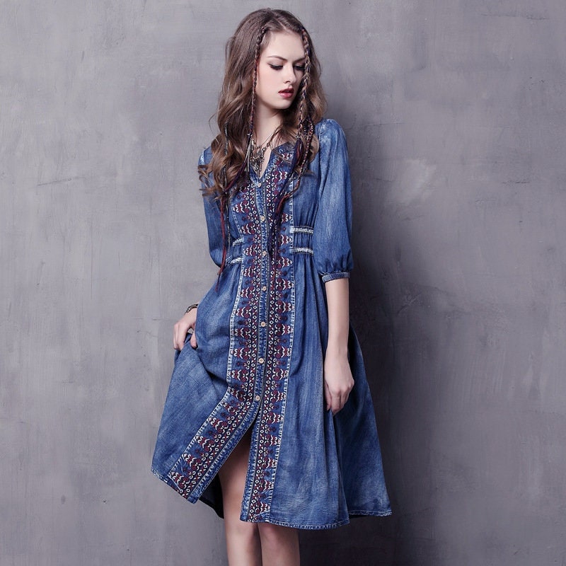 denim bow dress
