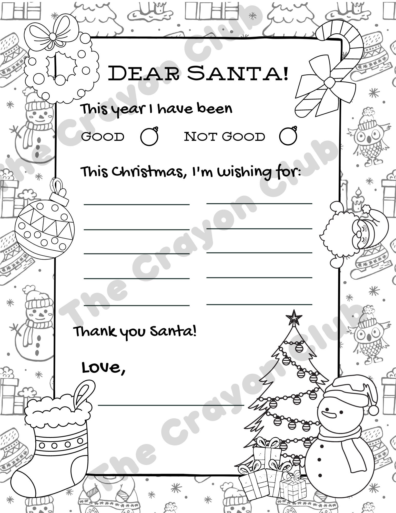 Letter to Santa Coloring Page Printable Dear Santa Letter Etsy