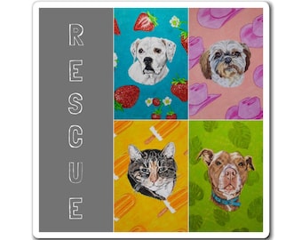 Rescue Pet Magnets - Colorful Dog Art, Animal Lover Gift, Refrigerator Decor, Home & Kitchen