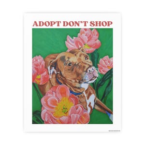 Póster "Adopta, no compres", decoración de pared para amantes de las mascotas, impresión de adopción de animales, regalo para dueños de perros, decoración del hogar, arte ecológico